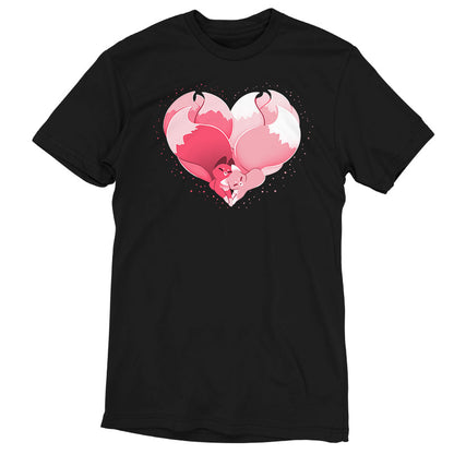 Premium Cotton T-shirt_TeeTurtle Kitsune Heart black t-shirt featuring two kitsunes cuddling together and forming a heart with their tails.