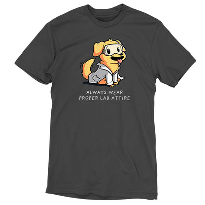 Premium Cotton T-shirt_TeeTurtle Lab Attire charcoal t-shirt featuring a dog wearing a lab coat.