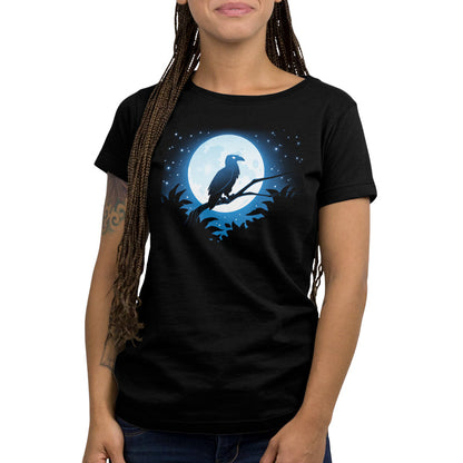 Premium Cotton T-shirt_TeeTurtle Moonlit Raven black t-shirt featuring an artistic raven sitting on a branch in front of a full moon.