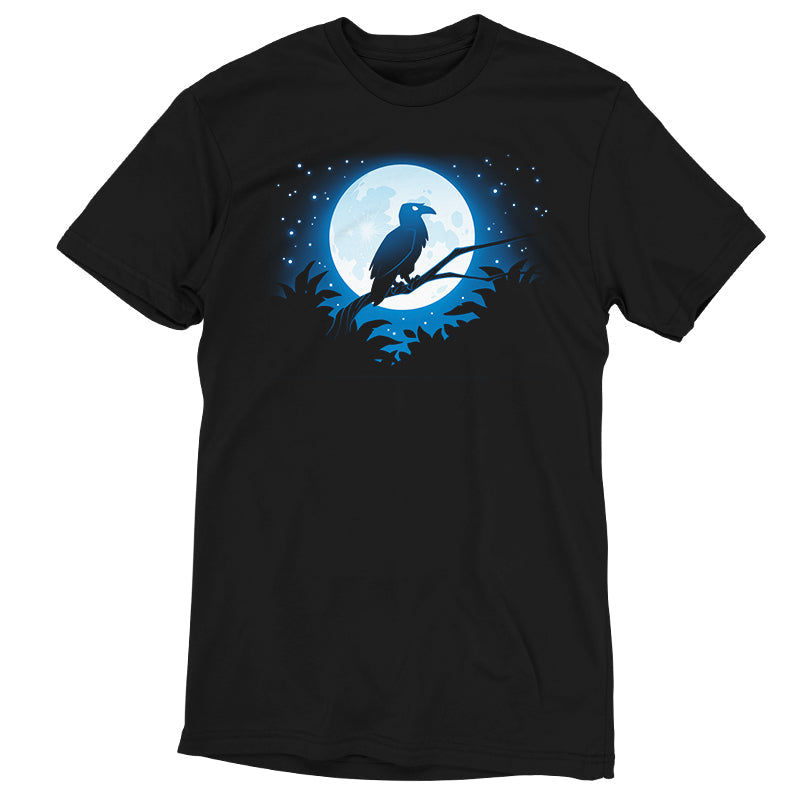 Premium Cotton T-shirt_TeeTurtle Moonlit Raven black t-shirt featuring an artistic raven sitting on a branch in front of a full moon.