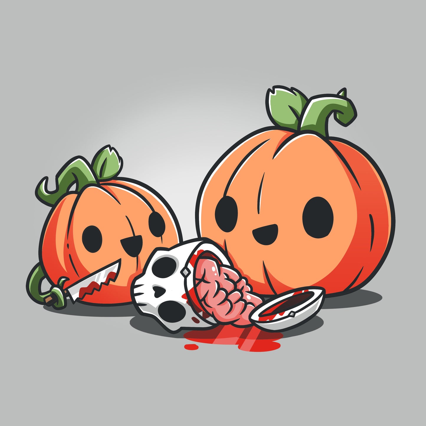 Premium Cotton T-shirt_TeeTurtle Pumpkin Carving silver gray t-shirt featuring cheerful pumpkins carving a human skull.