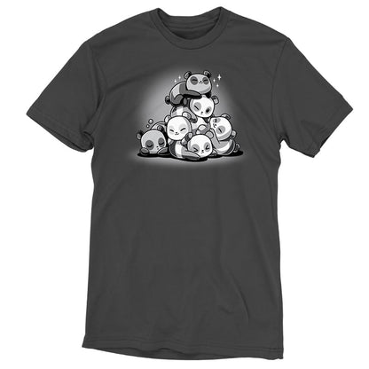 Premium Cotton T-shirt_TeeTurtle Panda Pile Charcoal Gray t-shirt featuring a group of cartoon pandas sleeping in a stack. 