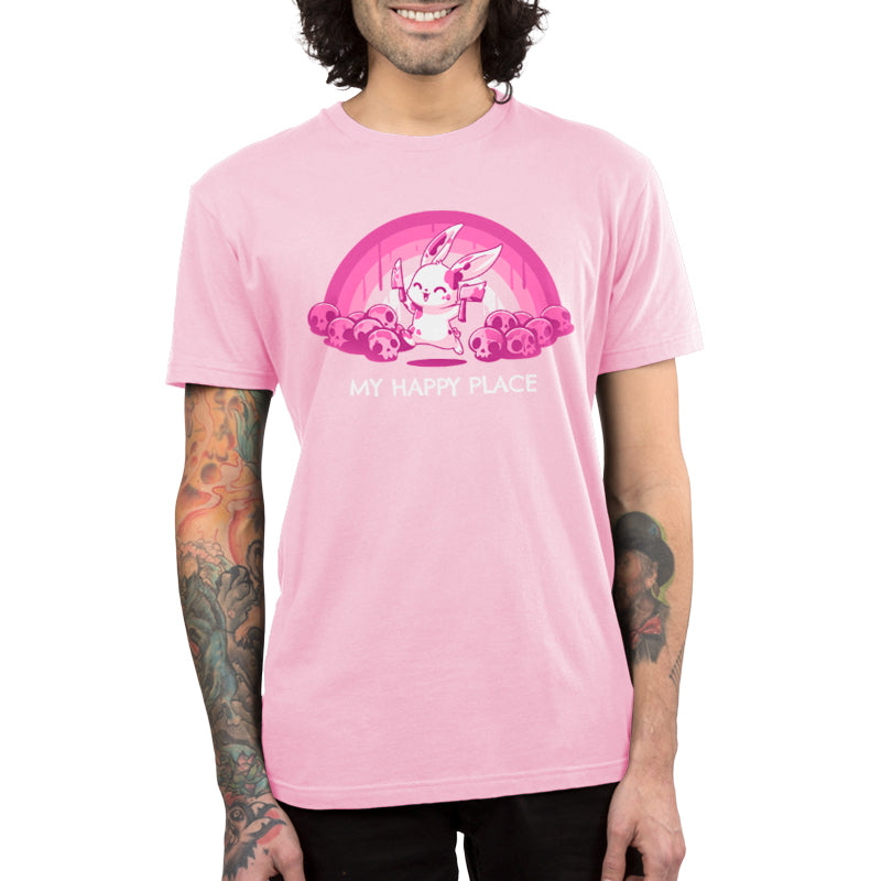 Premium Cotton T-shirt_TeeTurtle Pink Rainbows & Skulls pink T-shirt featuring a bunny with knives.