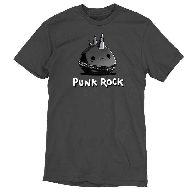 Premium Cotton T-shirt_TeeTurtle Punk Rock charcoal gray t-shirt featuring a rock with spikes and a studded belt.
