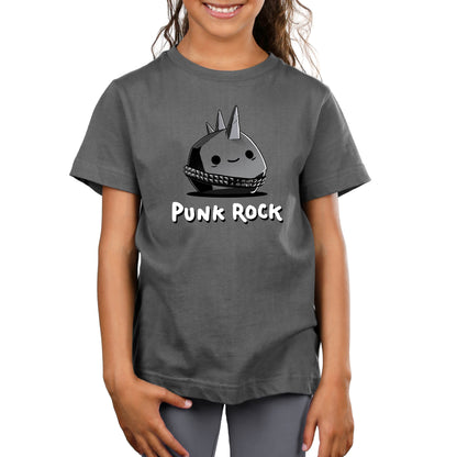 Premium Cotton T-shirt_TeeTurtle Punk Rock charcoal gray t-shirt featuring a rock with spikes and a studded belt.
