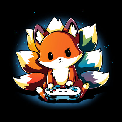 Premium Cotton T-shirt_TeeTurtle Rainbow Gamer black Featuring a kitsune with rainbow tails playing video games