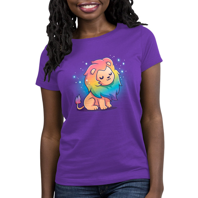 Premium Cotton T-shirt_TeeTurtle purple Rainbow Lion t-shirt featuring a prideful lion with a rainbow mane.