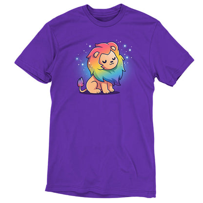 Premium Cotton T-shirt_TeeTurtle purple Rainbow Lion t-shirt featuring a prideful lion with a rainbow mane.