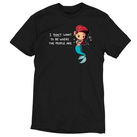 Premium Cotton T-shirt_TeeTurtle black Salty Mermaid. Featuring a grumpy mermaid with an alternative hairstyle saying, 