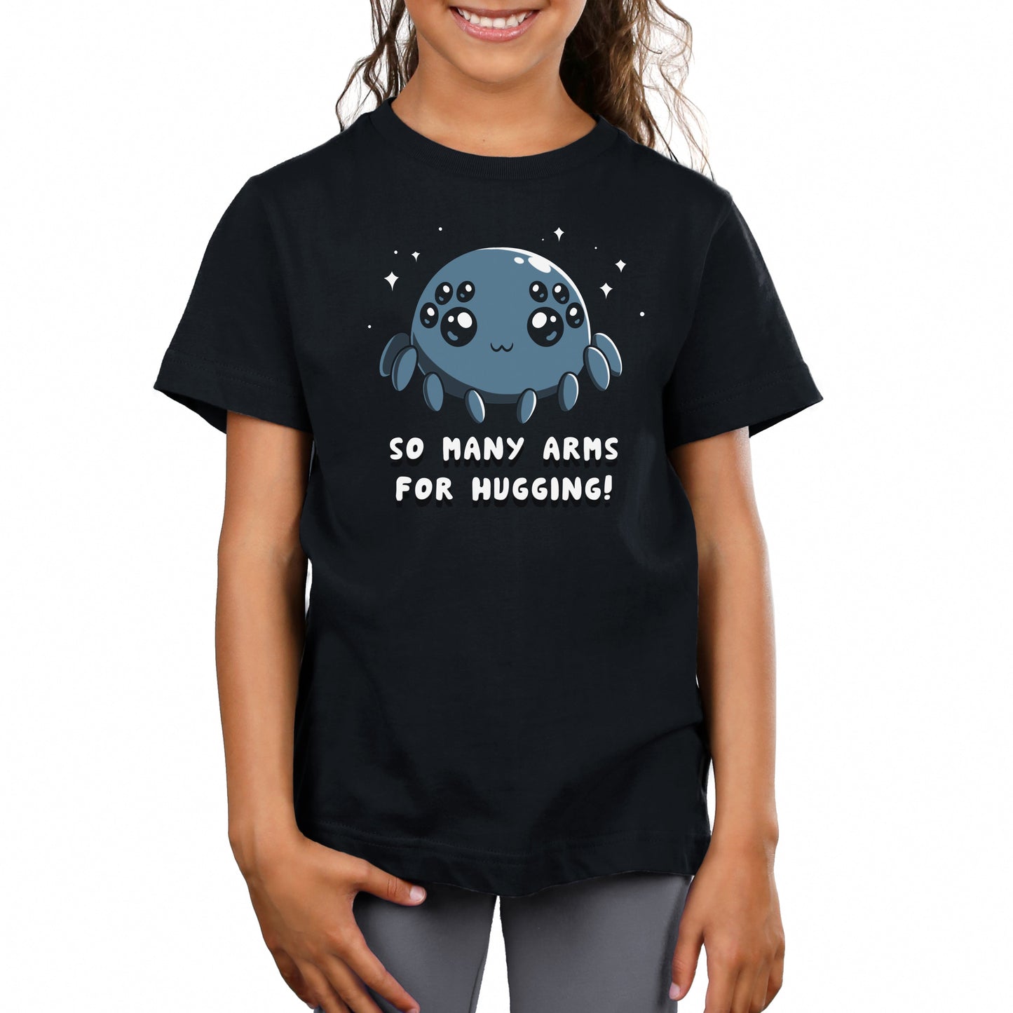 Premium Cotton T-shirt_TeeTurtle Spider Hugs black t-shirt featuring a cute spider looking for hugs