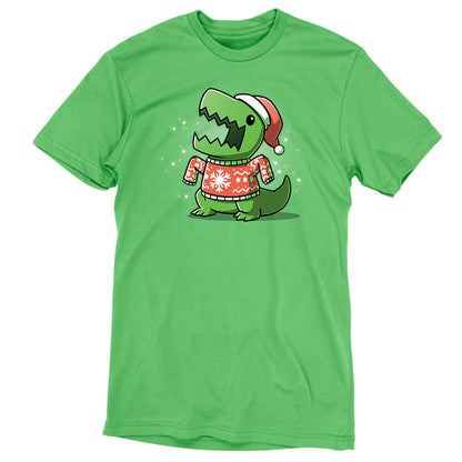 Premium Cotton T-shirt - A TeeTurtle T-Rex Christmas Sweater donning a Santa hat on an Ugly Christmas Sweatersaurus.