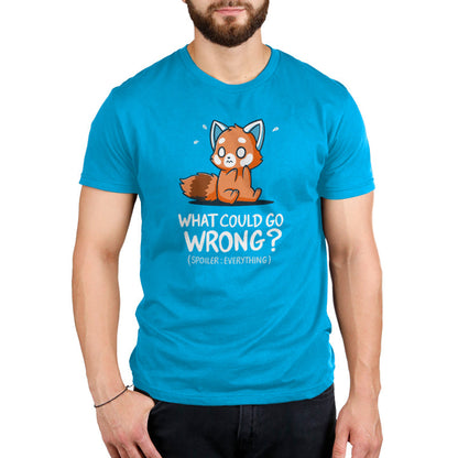 Premium Cotton T-shirt_Teeturtle What Could Go Wrong? (Everything) cobalt blue t-shirt featuring a very anxious little red panda over the words 'What could go wrong? (Spoiler: Everything)."