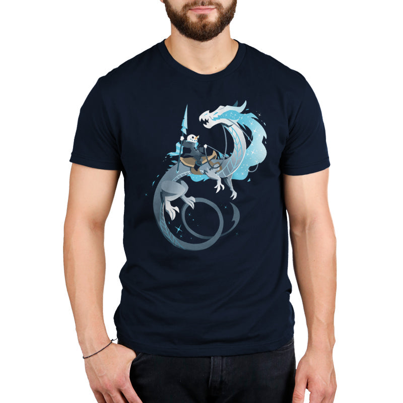 Premium Cotton T-shirt - featuring a snowman holding an ice spear riding a wintery dragon