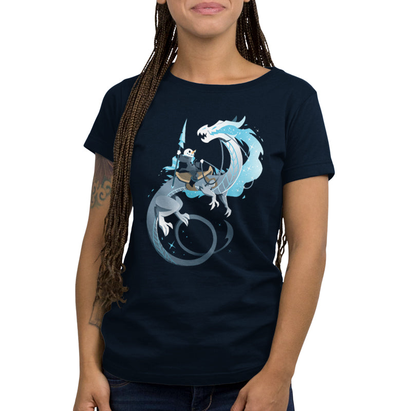 Premium Cotton T-shirt - featuring a snowman holding an ice spear riding a wintery dragon