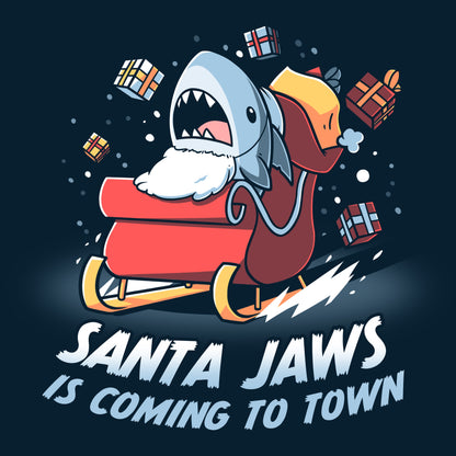 Premium Cotton T-shirt - featuring a shark sitting in a sleigh wearing a beard with presents falling out of the back