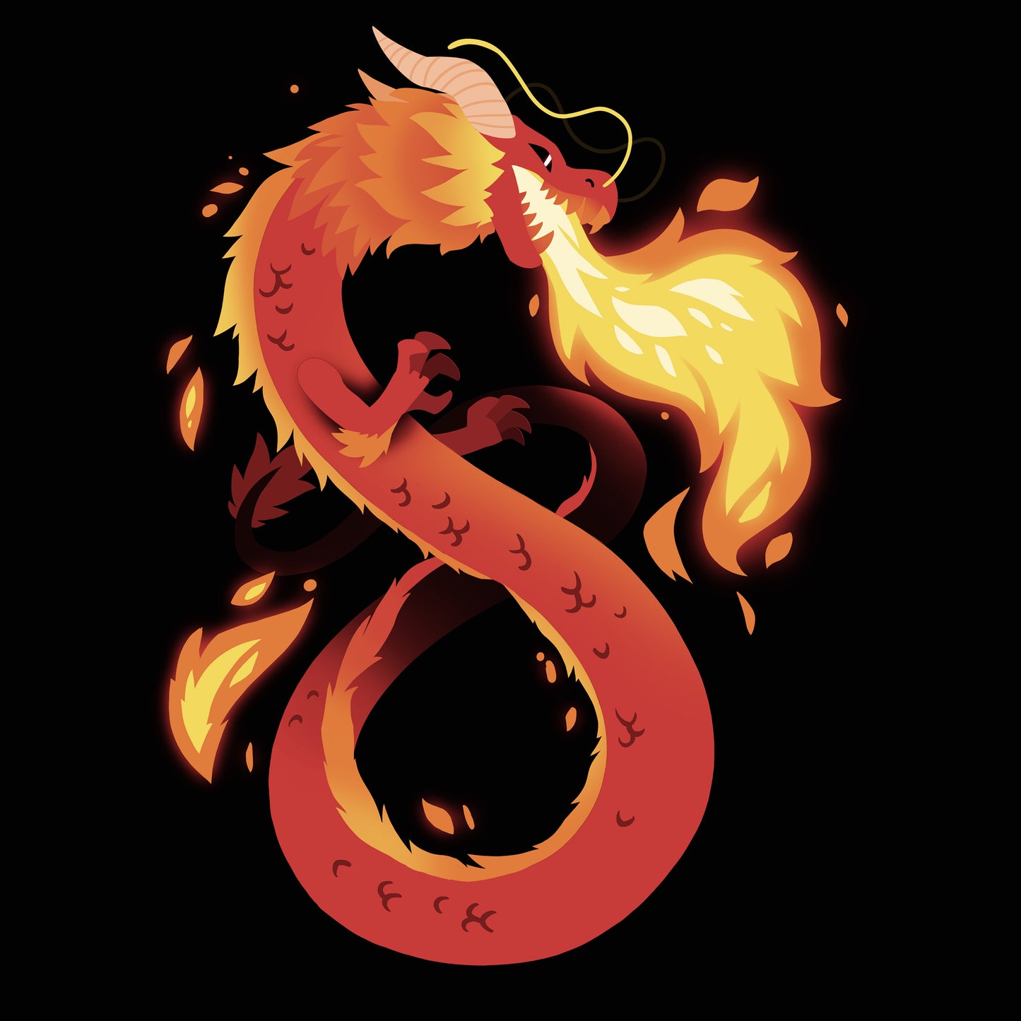 Premium Cotton T-shirt_TeeTurtle Summer Dragon black t-shirt featuring a red and orange fantasy dragon breathing fire.