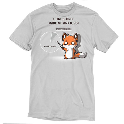 Premium Cotton T-shirt_TeeTurtle Things That Make Me Anxious silver grey t-shirt featuring a fox sweating nervously points at a pie chart.