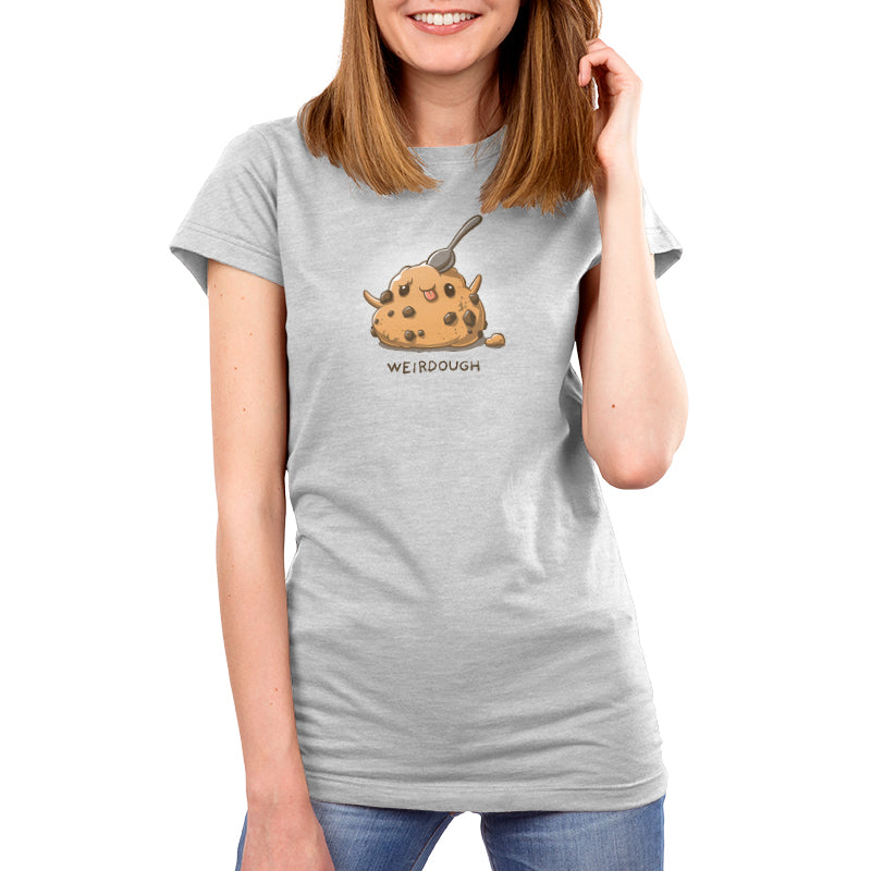 Premium Cotton T-shirt_TeeTurtle Weirdough silver gray t-shirt featuring an illustration of a ball of cookie dough with its tongue out and arms up making a silly face with a spoon sticking out on top. "WEIRDOUGH" is written underneath.