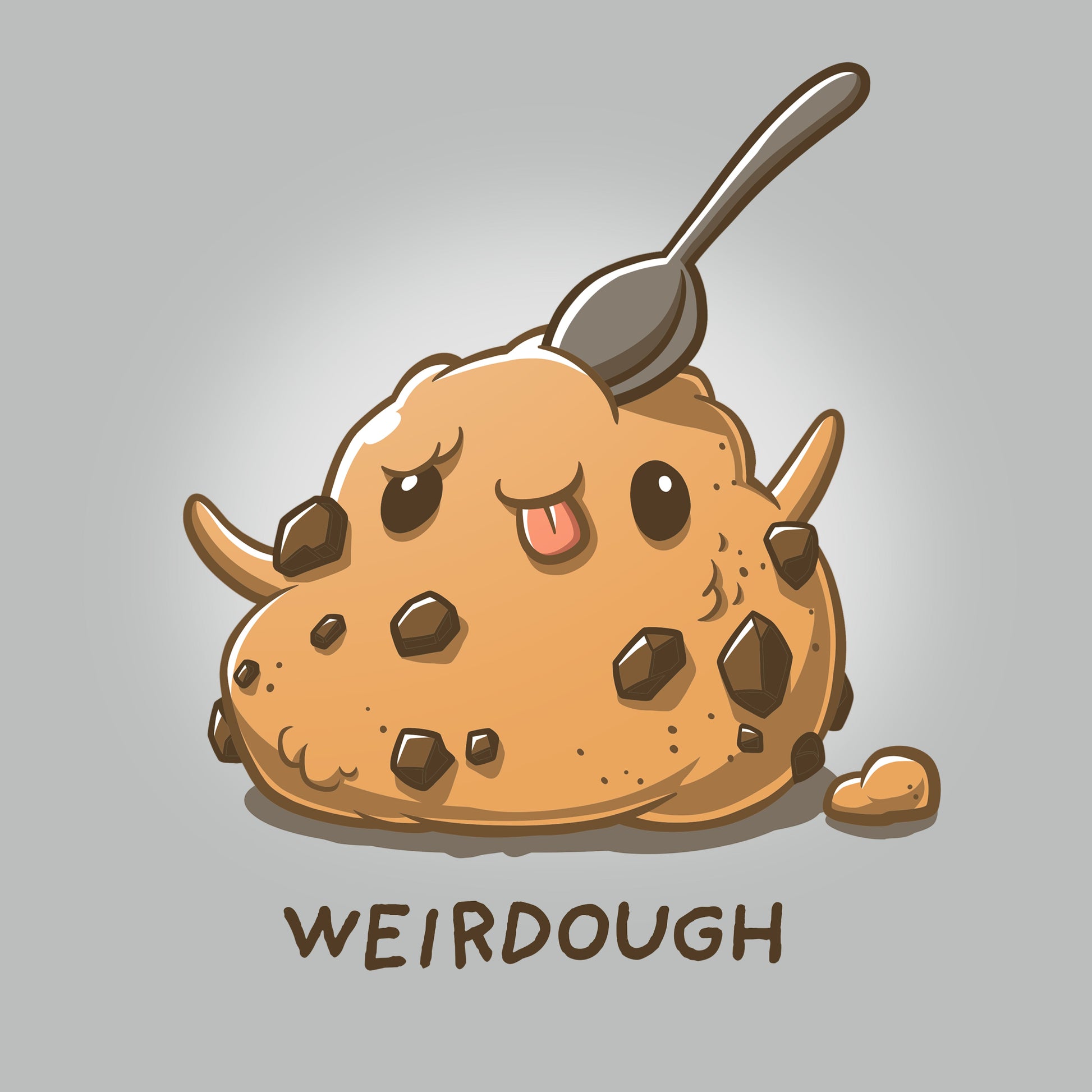 Premium Cotton T-shirt_TeeTurtle Weirdough silver gray t-shirt featuring an illustration of a ball of cookie dough with its tongue out and arms up making a silly face with a spoon sticking out on top. "WEIRDOUGH" is written underneath.