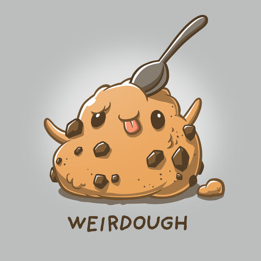 Premium Cotton T-shirt_TeeTurtle Weirdough silver gray t-shirt featuring an illustration of a ball of cookie dough with its tongue out and arms up making a silly face with a spoon sticking out on top. 