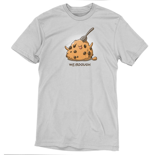 Premium Cotton T-shirt_TeeTurtle Weirdough silver gray t-shirt featuring an illustration of a ball of cookie dough with its tongue out and arms up making a silly face with a spoon sticking out on top. 