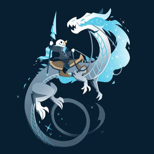 Premium Cotton T-shirt - featuring a snowman holding an ice spear riding a wintery dragon