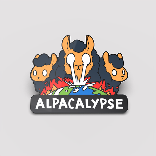 Enamel Alpacalypse Pin with dimensions 1.50