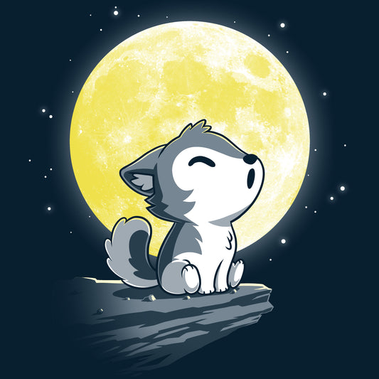 Premium Cotton T-shirt_TeeTurtle Lil' Werewolf navy blue t-shirt featuring a young wolf howling at the moon