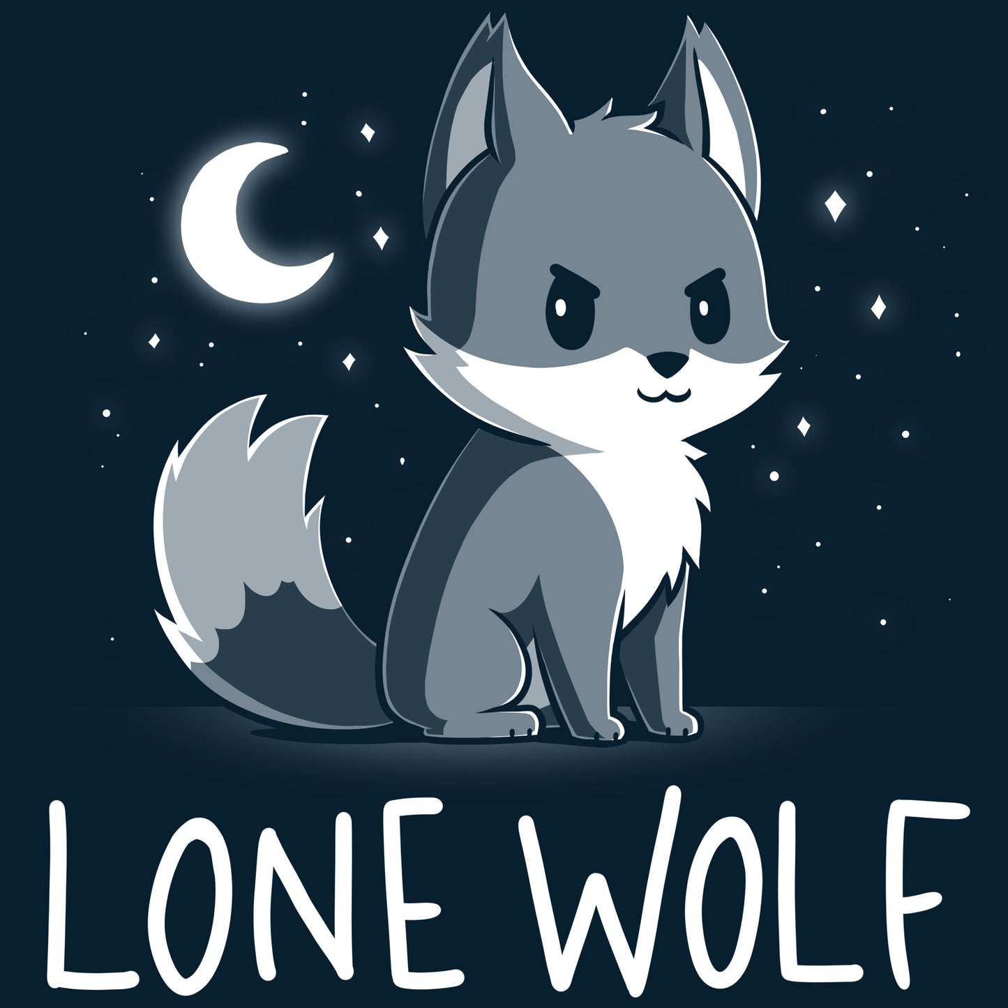 Premium Cotton T-shirt_TeeTurtle Lone Wolf navy blue t-shirt featuring a confident wolf in front of a starry night sky.