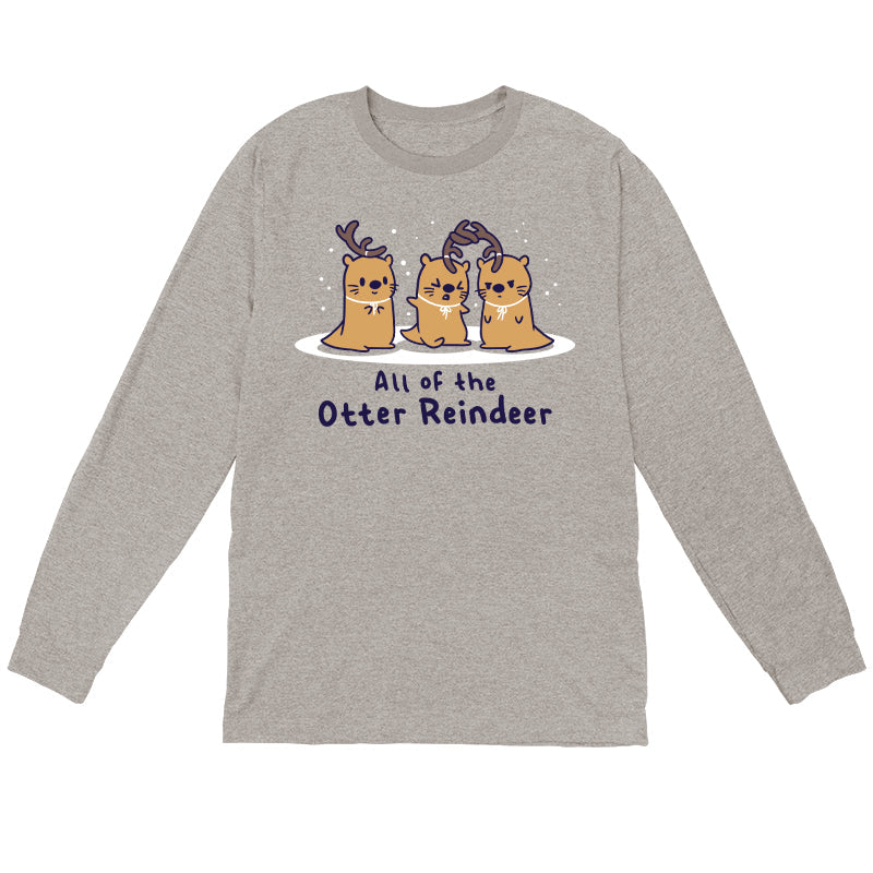 Long Sleeve T-shirt_TeeTurtle All Of The Otter Reindeer heather gray t-shirt featuring otters dressed as Christmas reindeer.