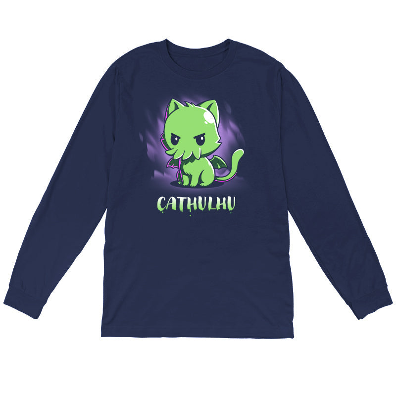 Long Sleeve T-shirt_TeeTurtle Cathulhu navy blue t-shirt featuring a cat with tentacles.