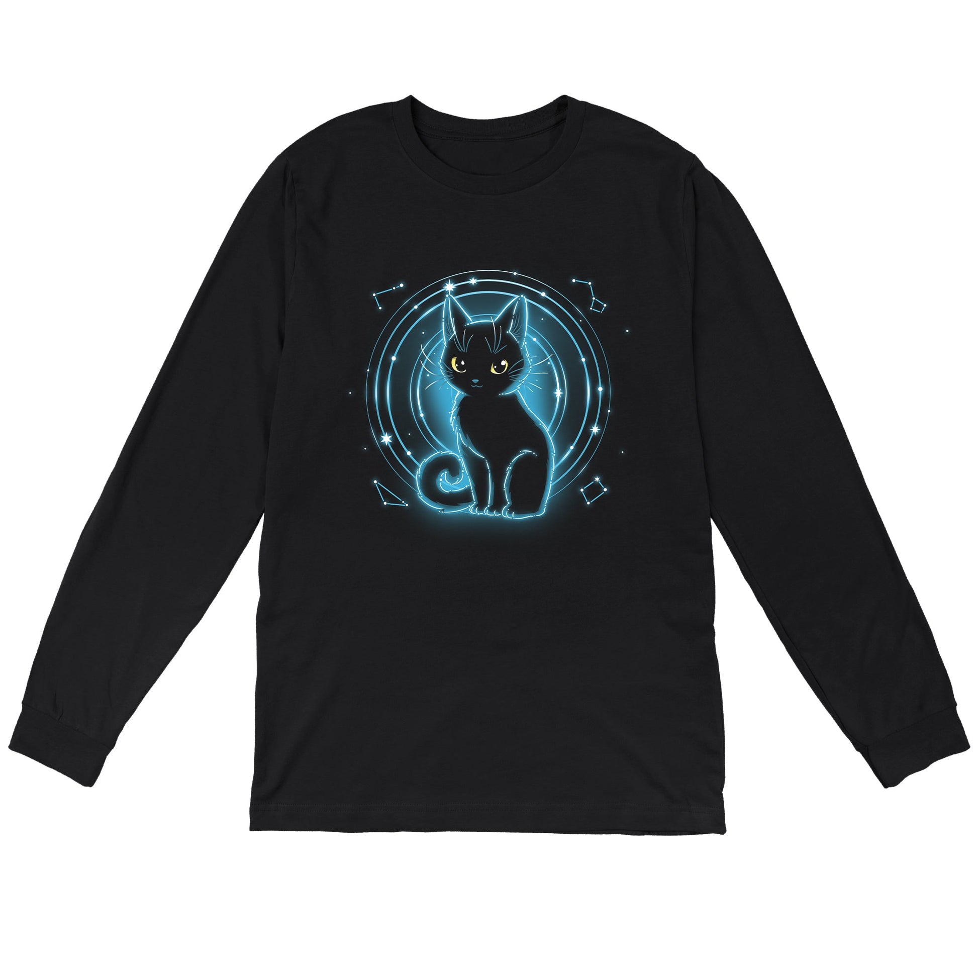 Long Sleeve T-shirt_TeeTurtle Celestial Cat black t-shirt featuring a celestial cat in front of a starry background.