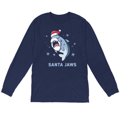 Long Sleeve T-shirt_TeeTurtle Santa Jaws navy blue t-shirt featuring a Christmas shark dressed up as Santa 