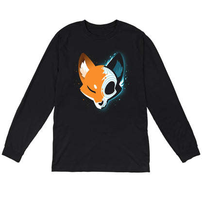 Long Sleeve T-shirt_Teeturtle Skull Fox Black t-shirt featuring a spooky stylized fox head facing forward, with one half in a stylized x-ray view showing a Day of the Dead/Dios de los Muertos skull.