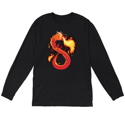 Long Sleeve T-shirt_TeeTurtle Summer Dragon black t-shirt featuring a red and orange fantasy dragon breathing fire.