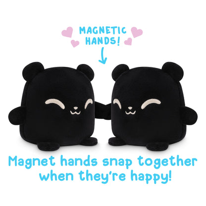 Two TeeTurtle Reversible Bear Plushmates with magnetic hands snap together when they're happy.