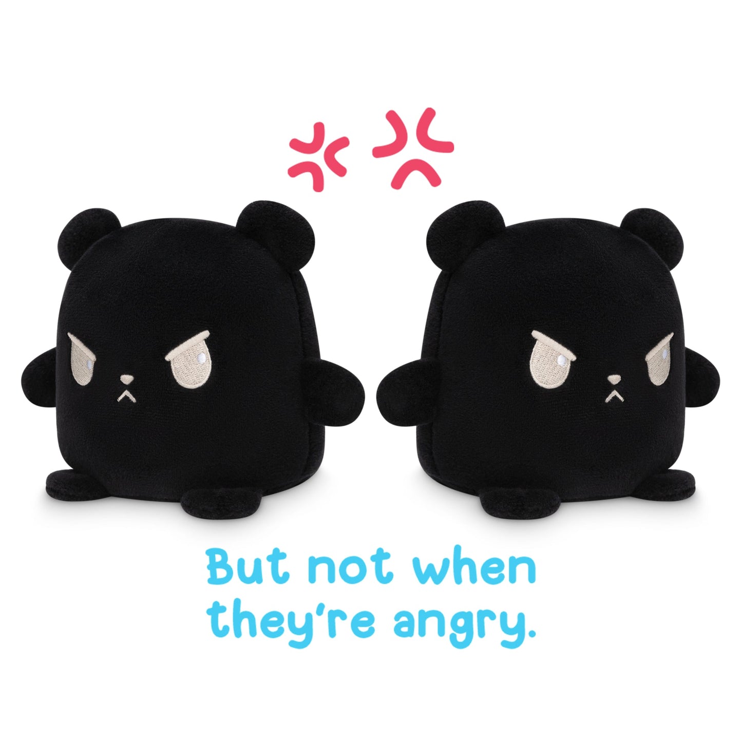 Two black TeeTurtle Reversible Bear Plushmate plush toys.