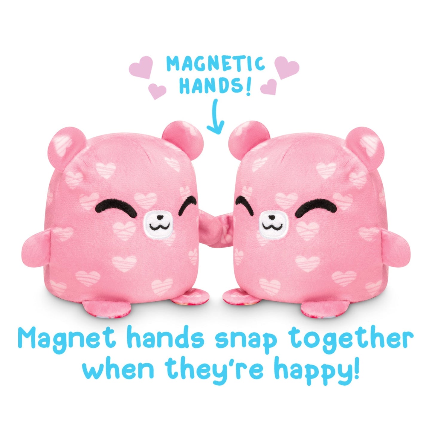 TeeTurtle Reversible Bear Plushmate (Hearts) - pink teddy bear with magnetic hands snap together when happy.