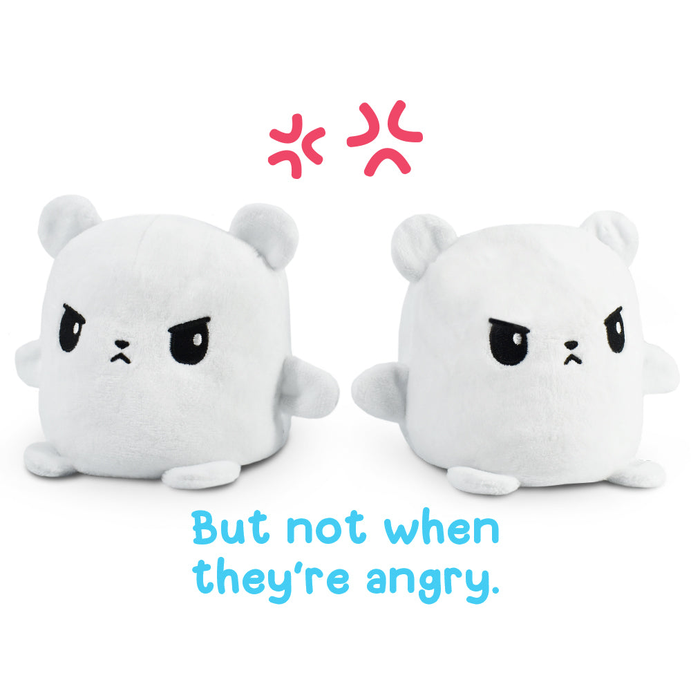 Two TeeTurtle Reversible Bear Plushmate plush toys with the words, but not when they're angry.