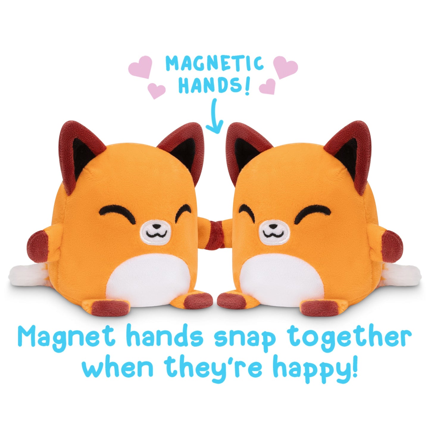 These TeeTurtle Reversible Fox Plushmates are plush toys with magnetic hands that snap together when they're happy.