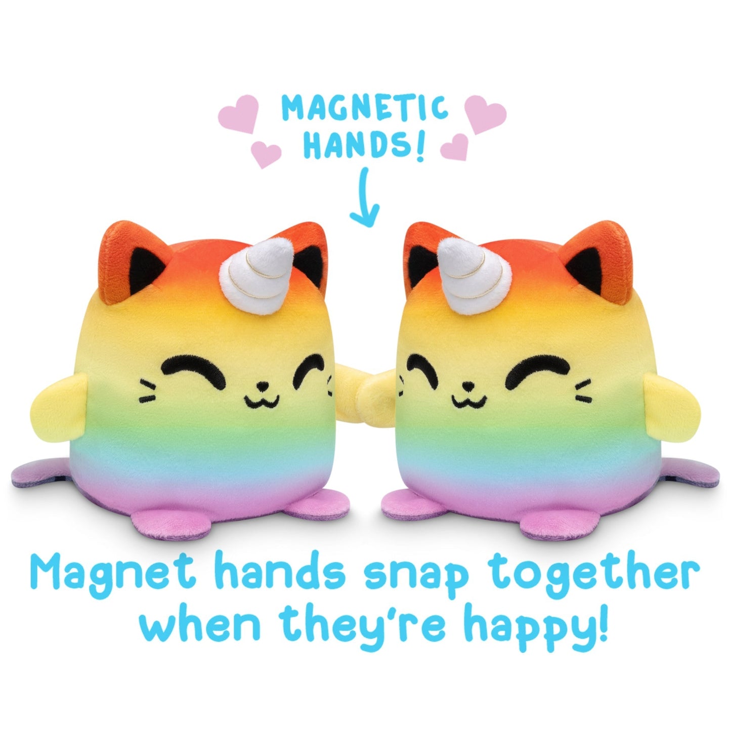 The TeeTurtle Reversible Cat & Kittencorn Plushmate from the brand TeeTurtle is an adorable plushie with magnetic hands that snap together when it's happy.