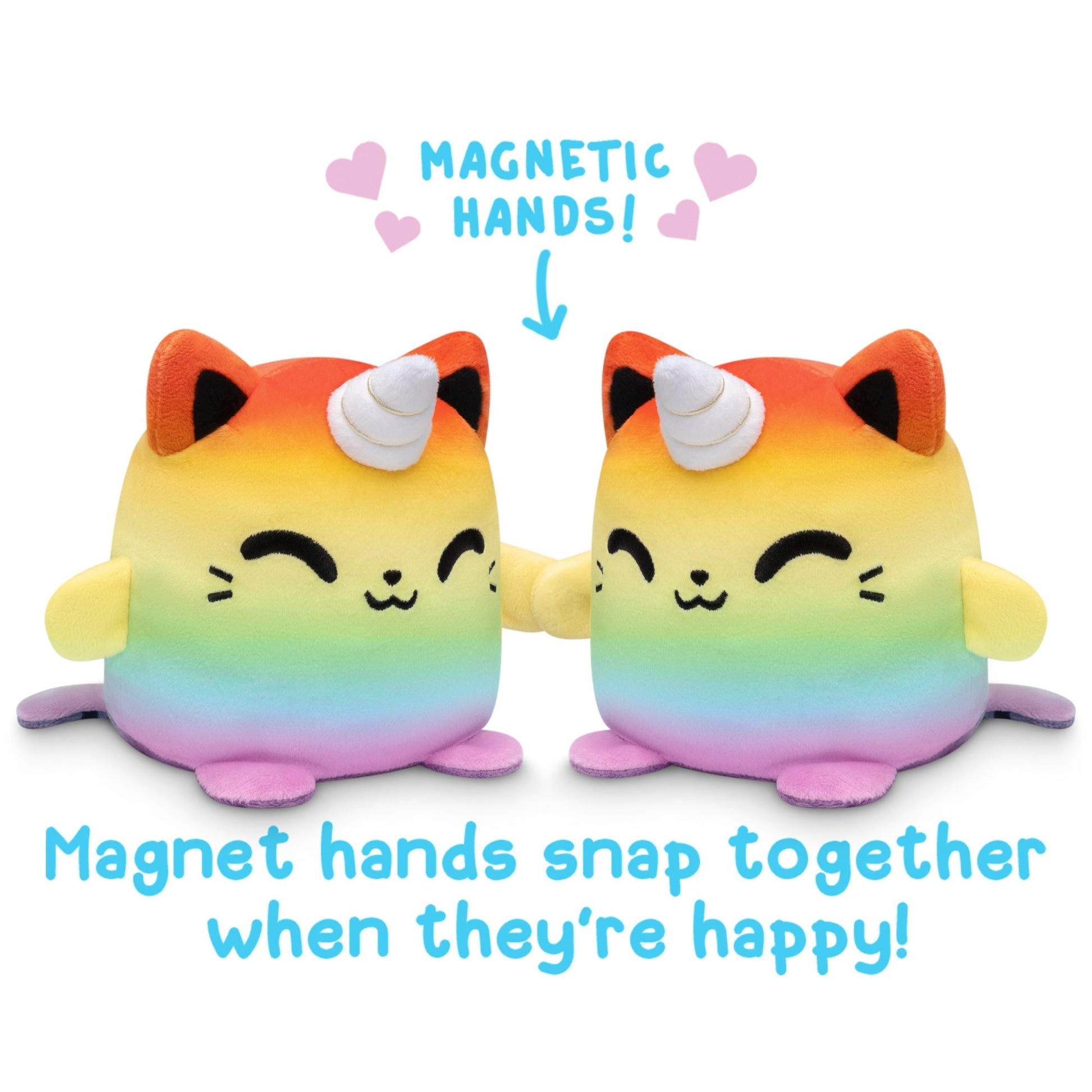 The TeeTurtle Reversible Cat & Kittencorn Plushmate from the brand TeeTurtle is an adorable plushie with magnetic hands that snap together when it's happy.