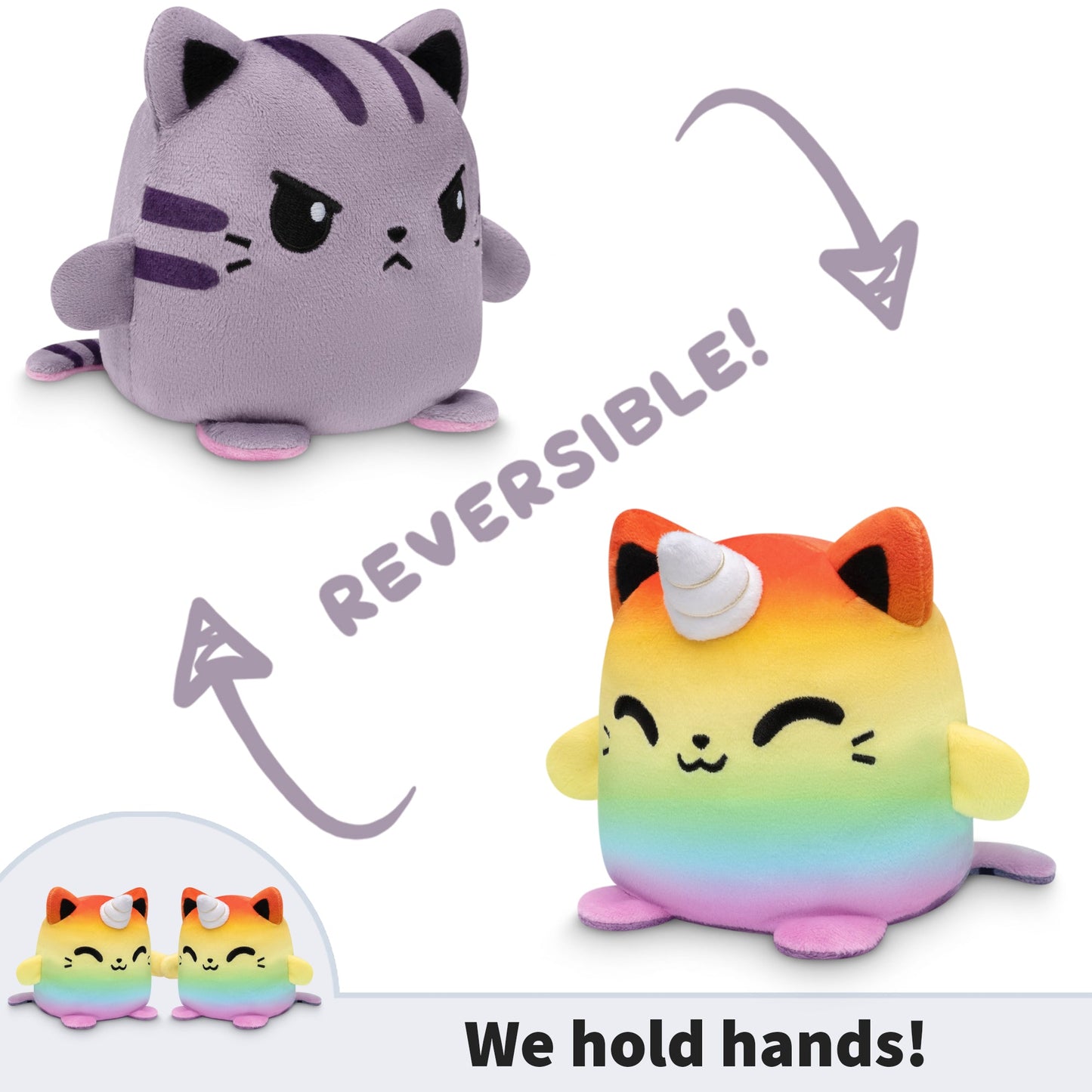 A TeeTurtle Reversible Kittencorn & Cat Plushmate toy.