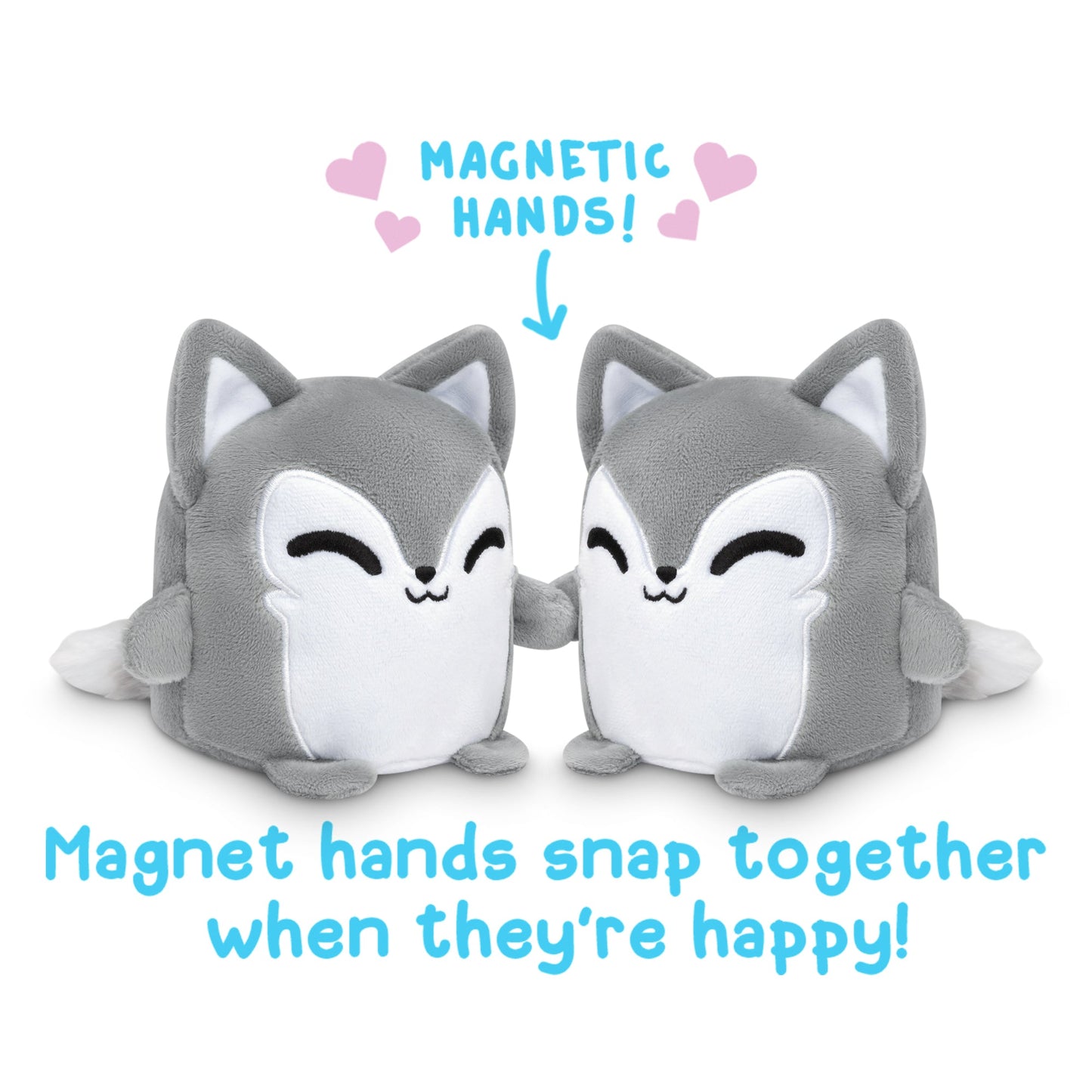 TeeTurtle Reversible Wolf Plushmates with magnetic hands that snap together when they're happy.