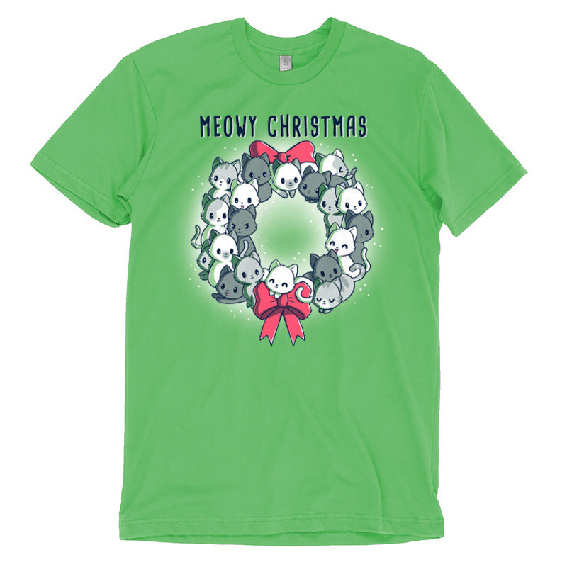 Premium Cotton T-shirt_TeeTurtle Meowy Christmas Wreath apple t-shirt featuring kawaii and sweet cats in the shape of a wreath with two red bows.