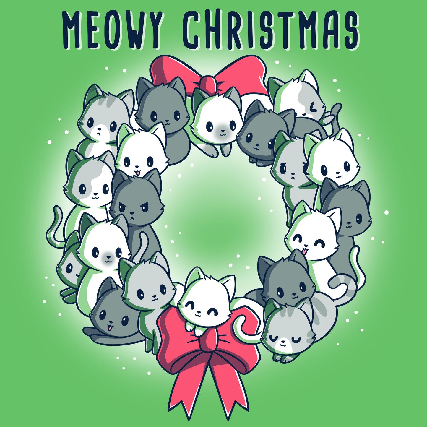 Premium Cotton T-shirt_TeeTurtle Meowy Christmas Wreath apple t-shirt featuring kawaii and sweet cats in the shape of a wreath with two red bows.