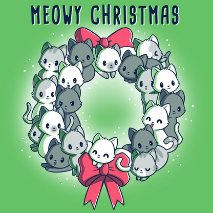 Premium Cotton T-shirt_TeeTurtle Meowy Christmas Wreath apple t-shirt featuring kawaii and sweet cats in the shape of a wreath with two red bows.