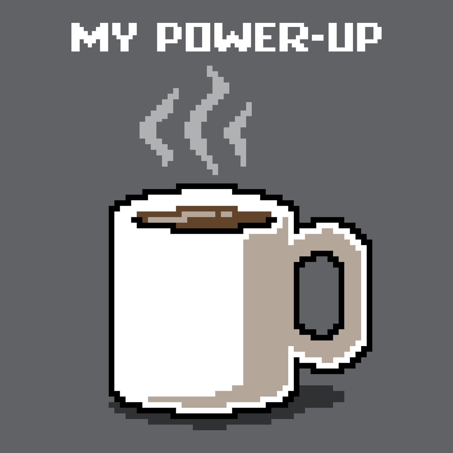 Premium Cotton T-shirt_TeeTurtle My Power Up charcoal grey t-shirt featuring a steaming mug of morning coffee.
