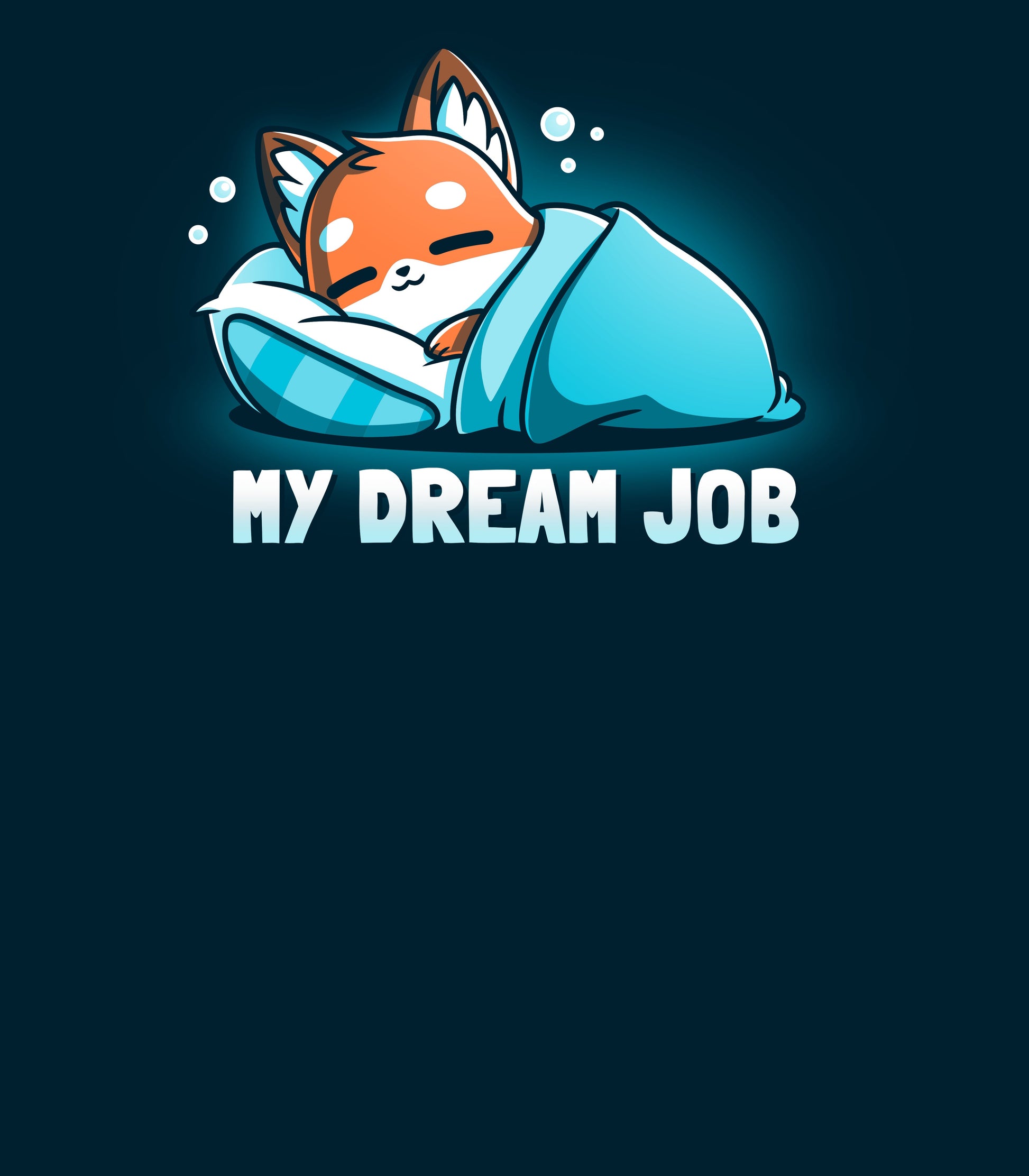 Long Sleeve T-shirt_TeeTurtle navy blue My Dream Job featuring a sleeping fox with a blanket.