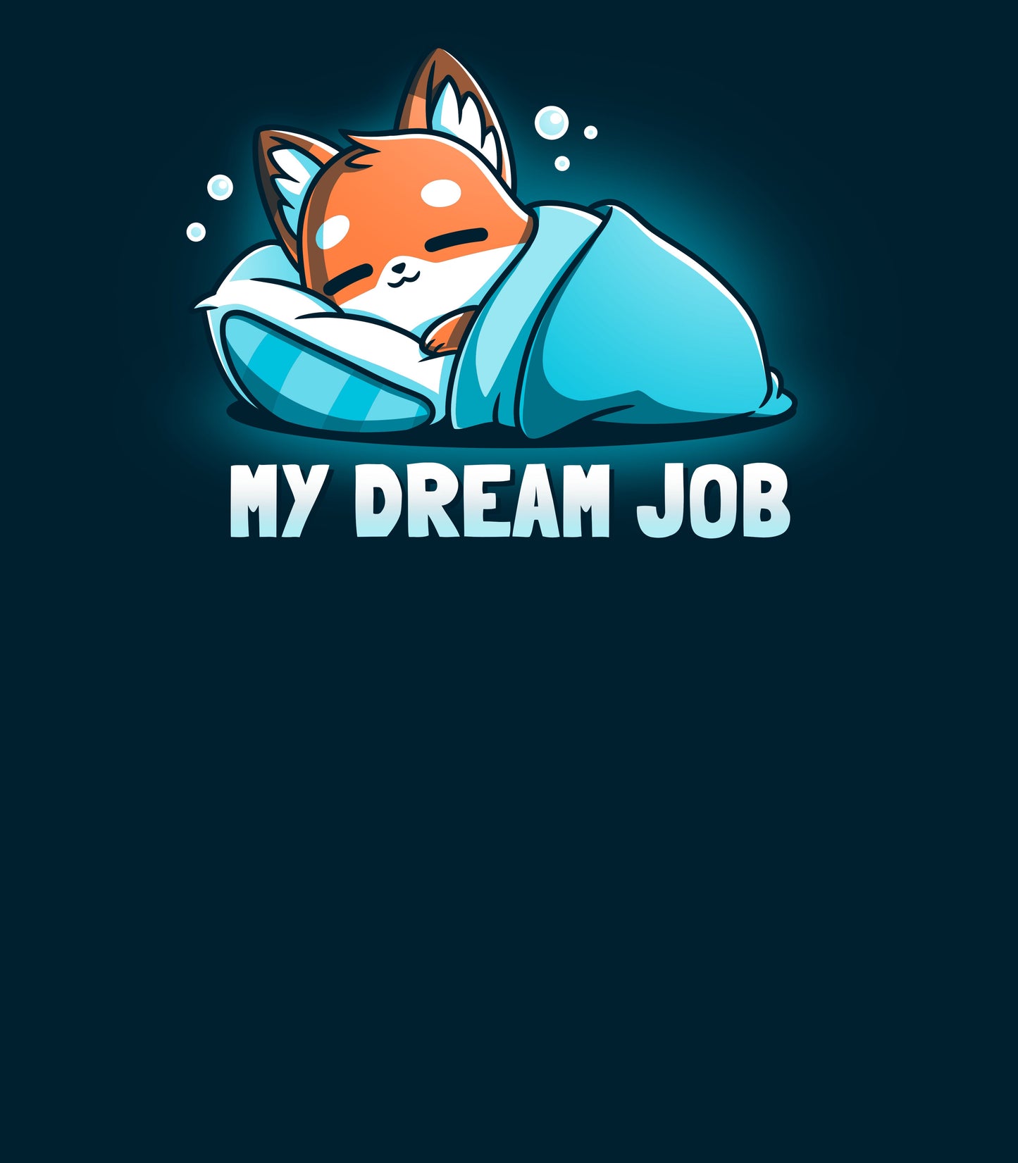 Pullover Hoodie_TeeTurtle navy blue My Dream Job featuring a sleeping fox with a blanket.